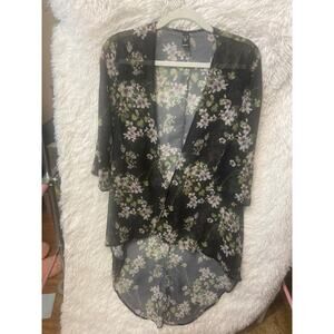 Windsor Women’s Black Floral Kimono One Size